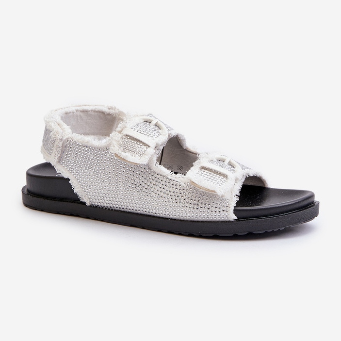 Verzierte Denim-Sandalen für Damen in Weiß Irmale 1
