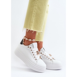 Damen-Plateau-Sneaker mit Pins aus Öko-Leder, weiße Cavisa 2