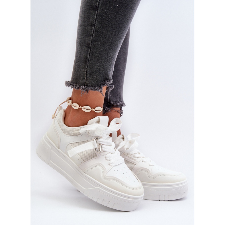 Damen-Plateau-Sneaker aus Öko-Leder, White Moun weiß 2
