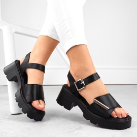 Schwarze Damen-Sandalen mit hohen Absätzen und Plateausohle Vinceza 36257 1