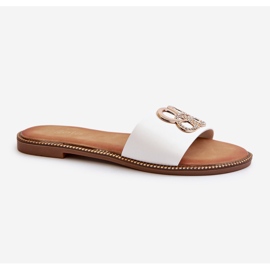 Damen-Flip-Flops mit Öko-Lederverzierung auf flachen Absätzen, weiße Sadria 1