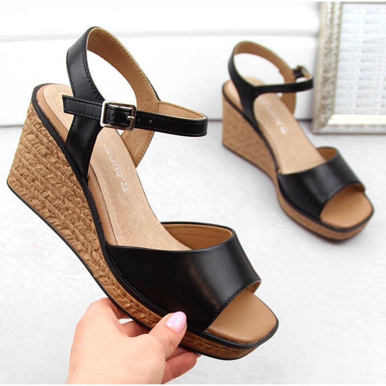 Schwarze Damen-Keilsandalen Sergio Leone SK229 1