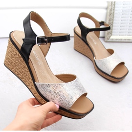 Silberne Damen-Keilsandalen Sergio Leone SK229 1