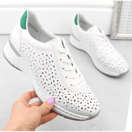 Bequeme durchbrochene Damen-Sportschuhe aus Leder, weiß Rieker N43A1-80 14