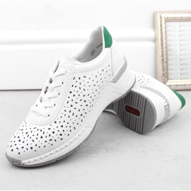 Bequeme durchbrochene Damen-Sportschuhe aus Leder, weiß Rieker N43A1-80 16