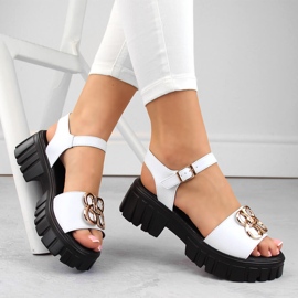 Damen-Sandalen mit hohen Absätzen und Plateausohle aus Leder, weiß Vinceza 7910 2