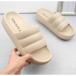 Gesteppte Plateau-Hausschuhe für Damen, beige Vinceza 75204 1