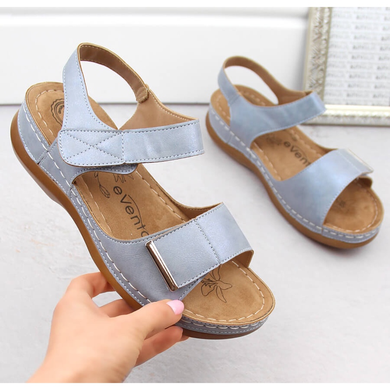 Bequeme Damensandalen mit Klettverschluss, blau eVento 0146 1
