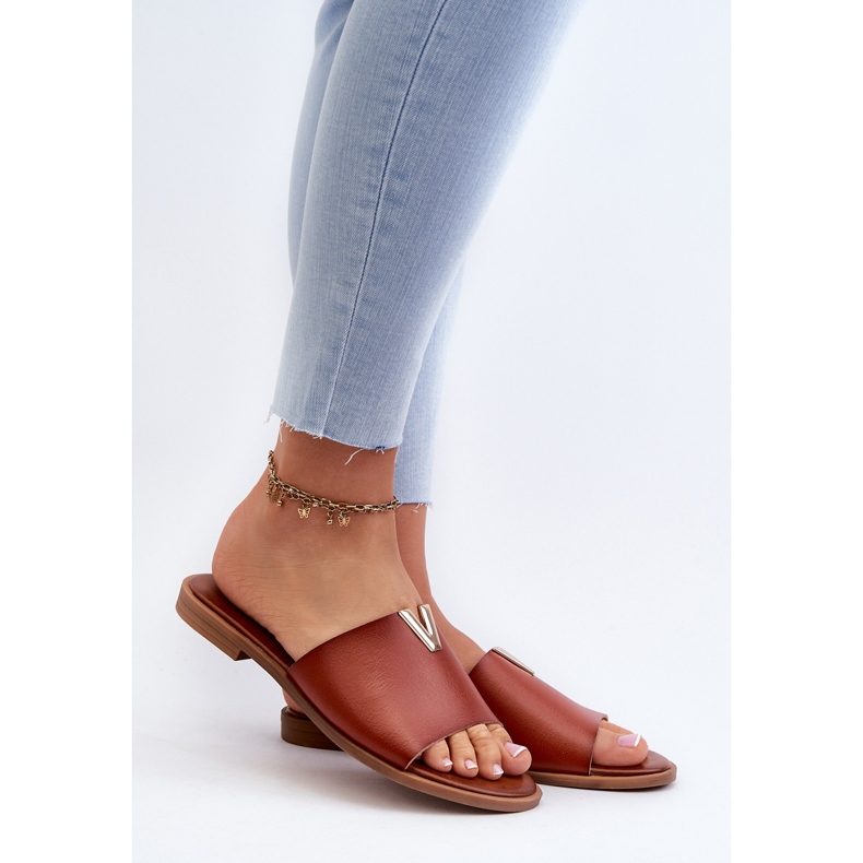 Damen-Flip-Flops aus Öko-Leder mit flachem Absatz, Braun Maliha 2