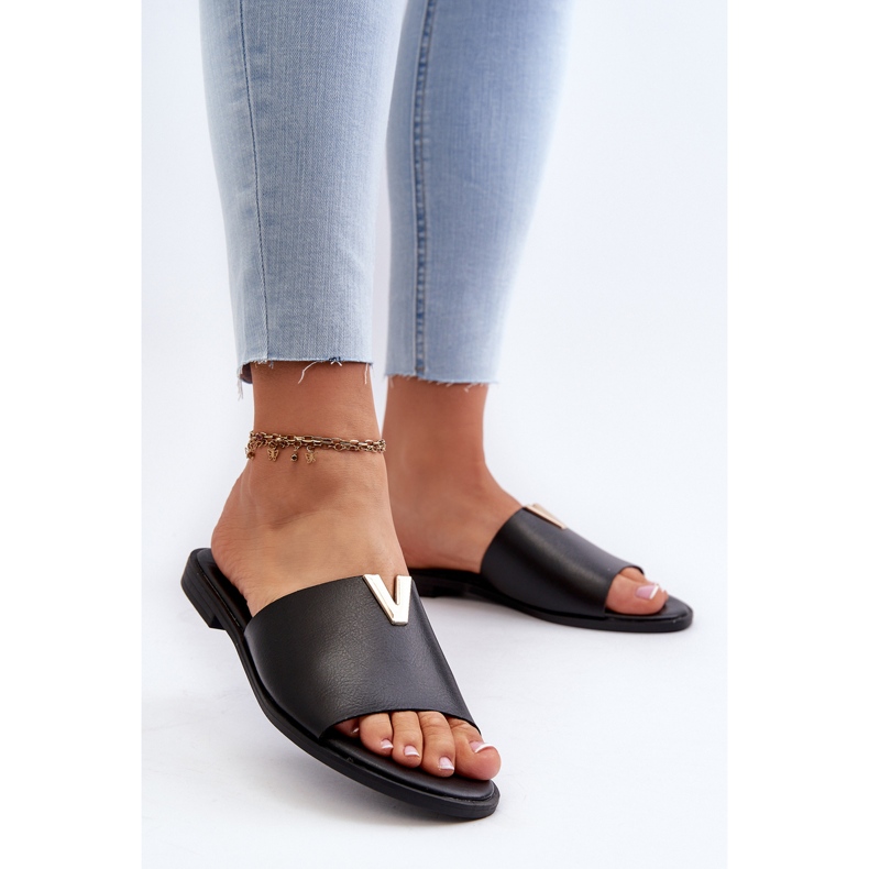 Damen-Flip-Flops aus Öko-Leder mit flachem Absatz, Schwarz Maliha 2