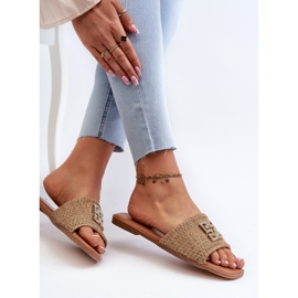 Flache Damen-Flip-Flops mit Zopf und Verzierung, Beige Omenna 7