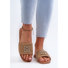 Flache Damen-Flip-Flops mit Zopf und Verzierung, Beige Omenna 6