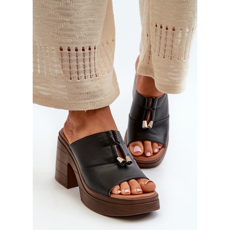Vinceza Damen-Flip-Flops aus Öko-Leder mit Plateau und Block, Schwarz Dafira 2