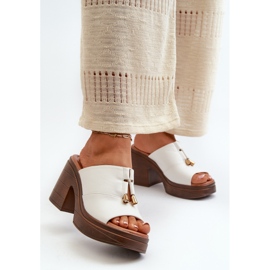 Vinceza Damen-Flip-Flops aus Öko-Leder mit Plateau und Block, weiße Dafira 1