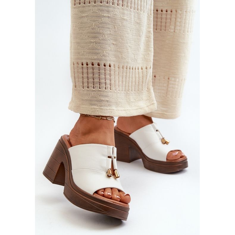 Vinceza Damen-Flip-Flops aus Öko-Leder mit Plateau und Block, weiße Dafira 1