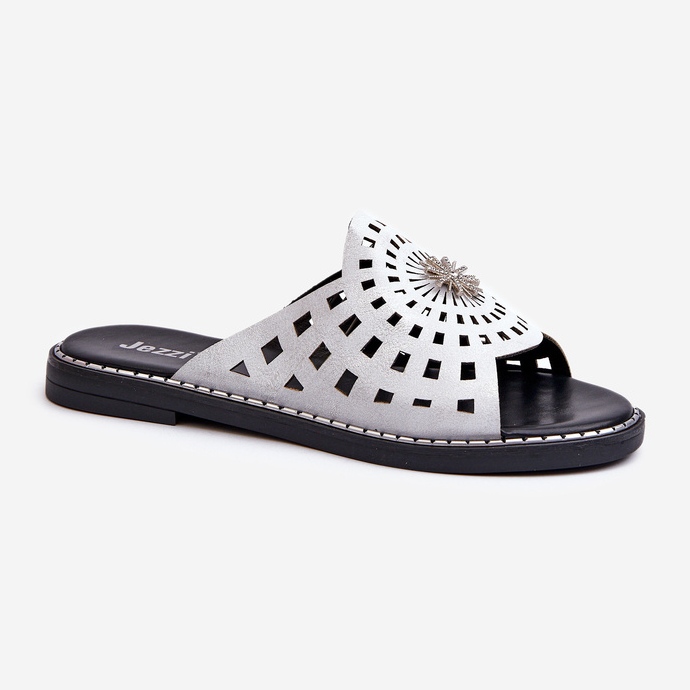 Glänzende flache Damen-Flip-Flops mit silberner Verzierung Ebirena silber- 1