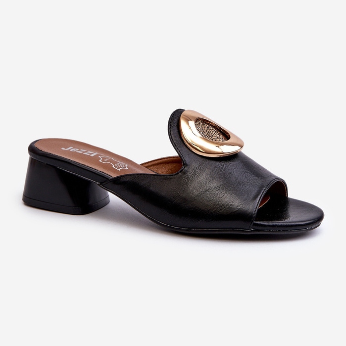 Elegante Damen-Flip-Flops mit niedrigem Absatz und Goldverzierung in Schwarz von Uzimila 1
