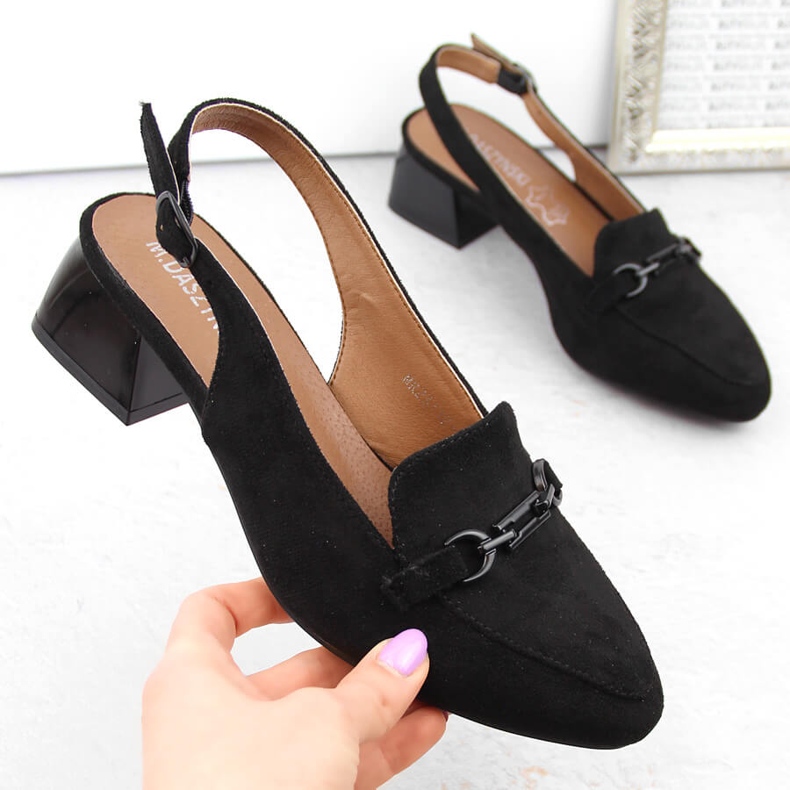 M. DASZYŃSKI Schwarze Wildleder-Damensandalen mit hohen Absätzen M.Daszyński MR23112-4 1