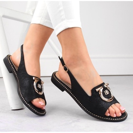 Bequeme Damensandalen mit Verzierung, schwarz S.Barski 053 1