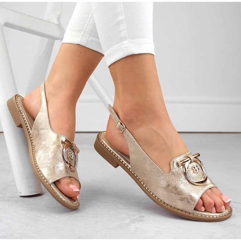 Bequeme Damensandalen mit Goldverzierung S.Barski 053 golden 1