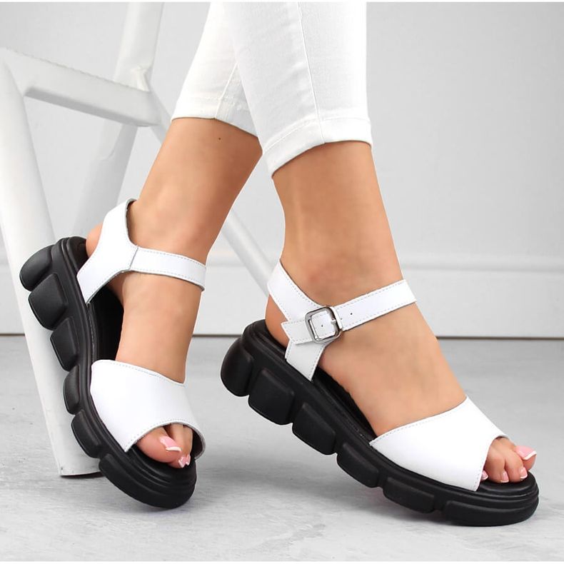 Damen-Keilsandalen aus Leder, weiß, Vinceza 7884 1