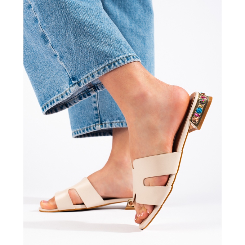 Flache Pantoletten für Damen in Beige 1