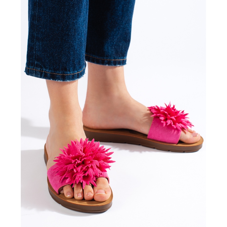 Damen-Flip-Flops in Fuchsia mit einer Blume lila 1