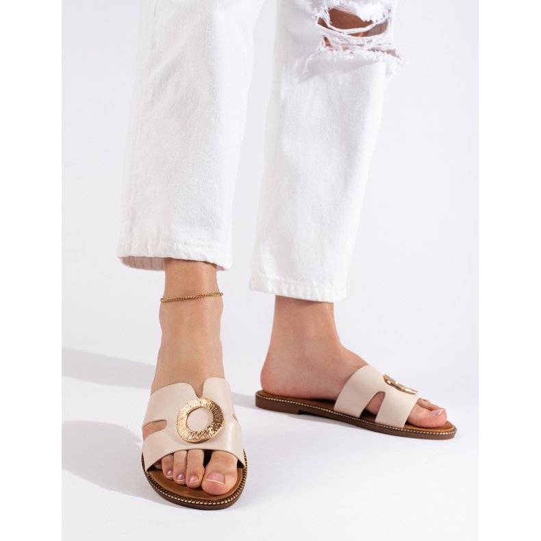 Flache Pantoletten für Damen in Beige 2