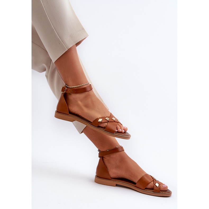 Zazoo 40378 Flache Damen-Ledersandalen, Braun 1