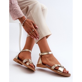 Zazoo 40378 Flache Damen-Ledersandalen, Gold golden 1