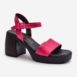 Zazoo 40386 Damen-Ledersandalen auf einem Block Fuchsia rosa 1