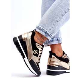 Evento Damen-Sneaker mit Keilabsatz und Schnürung in Schwarz und Gold Genova 3