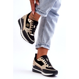 Evento Damen-Sneaker mit Keilabsatz und Schnürung in Schwarz und Gold Genova 1