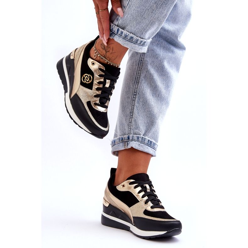 Evento Damen-Sneaker mit Keilabsatz und Schnürung in Schwarz und Gold Genova 1