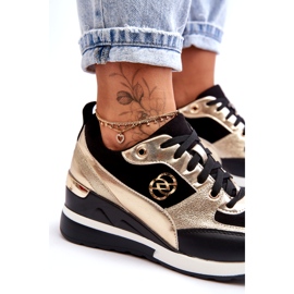 Evento Damen-Sneaker mit Keilabsatz und Schnürung in Schwarz und Gold Genova 2