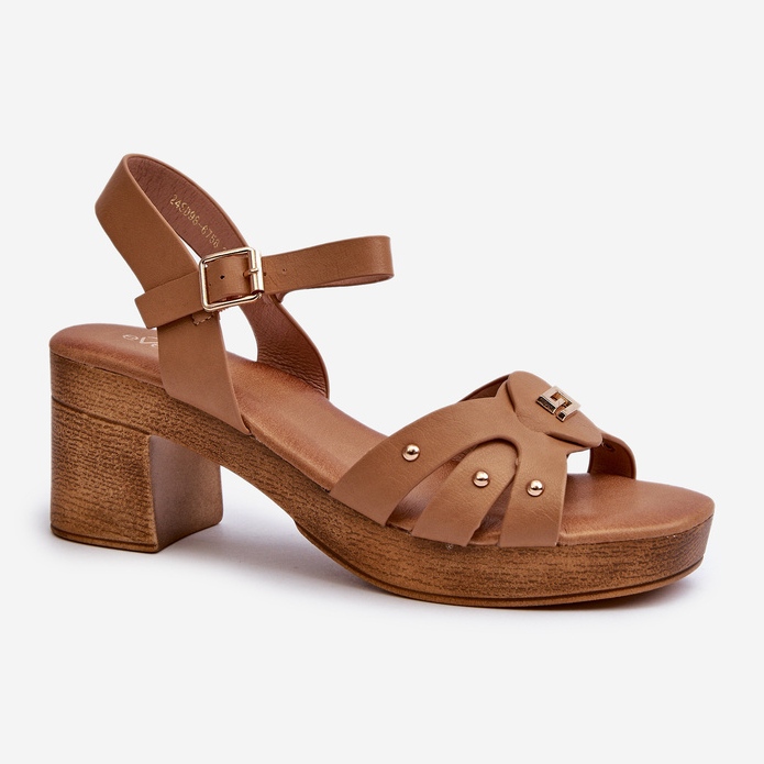 Damen-Sandalen mit hohem Absatz aus Öko-Leder, braunes Assames 1