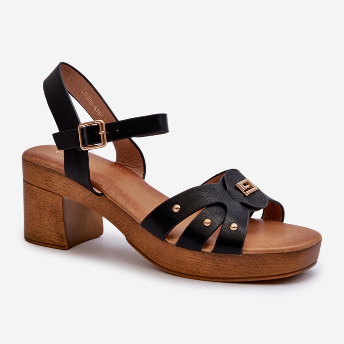 Damen-Sandalen mit hohem Absatz aus Öko-Leder, schwarzes Assames 1