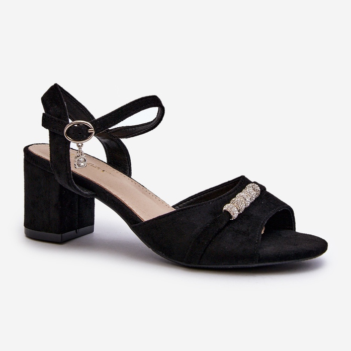 Vinceza Damen-Sandalen aus Öko-Wildleder mit hohem Absatz und Verzierungen, Schwarz Narhi 1