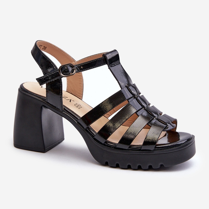 Vinceza Damen-Sandalen aus Lackleder mit hohem Absatz, Black Aninifer schwarz 1
