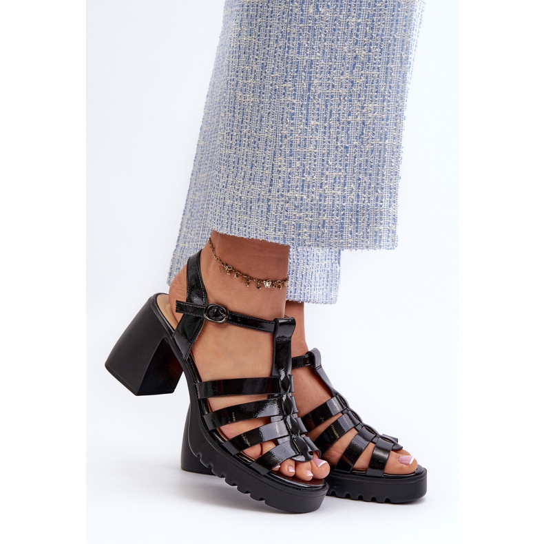 Vinceza Damen-Sandalen aus Lackleder mit hohem Absatz, Black Aninifer schwarz 2