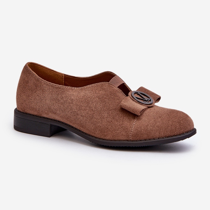 Damenschuhe aus Öko-Wildleder mit niedrigem Absatz und Verzierung, Braun Hadiena 1