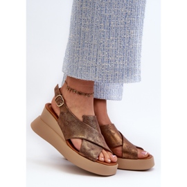 Jezzi Vaiara Damen-Sandalen aus Öko-Leder mit kupferfarbener Plateausohle und Keilabsatz braun 2