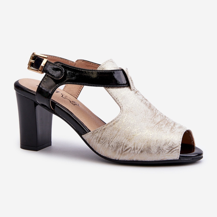 Jezzi Damen-Sandalen mit hohem Absatz aus Öko-Leder, Gold und Schwarz Queenmarie golden 1