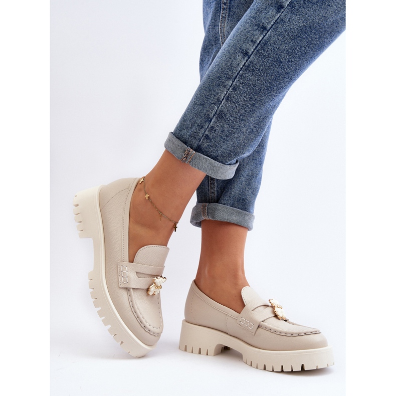 Lederschuhe Mokassins mit Teddybär CheBello 4291 Hellbeige 1