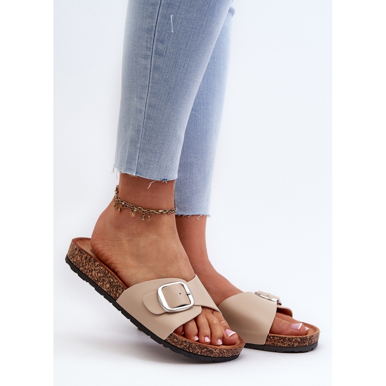 Damen-Flip-Flops auf Kork-Plateau mit Schnalle, Beige Moaxi 1