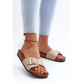 Damen-Flip-Flops auf Kork-Plateau mit Schnalle, Beige Moaxi 2