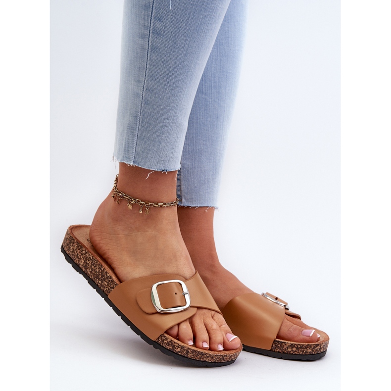 Damen-Flip-Flops auf Kork-Plateau mit Schnalle, braunes Moaxi 2