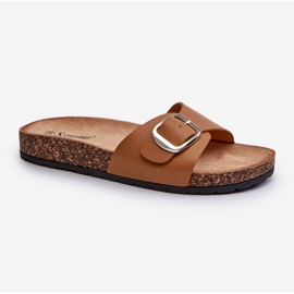 Damen-Flip-Flops auf Kork-Plateau mit Schnalle, braunes Moaxi 1