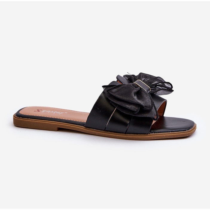 Flache Damen-Flip-Flops mit Schleife, Schwarz Balinda 1