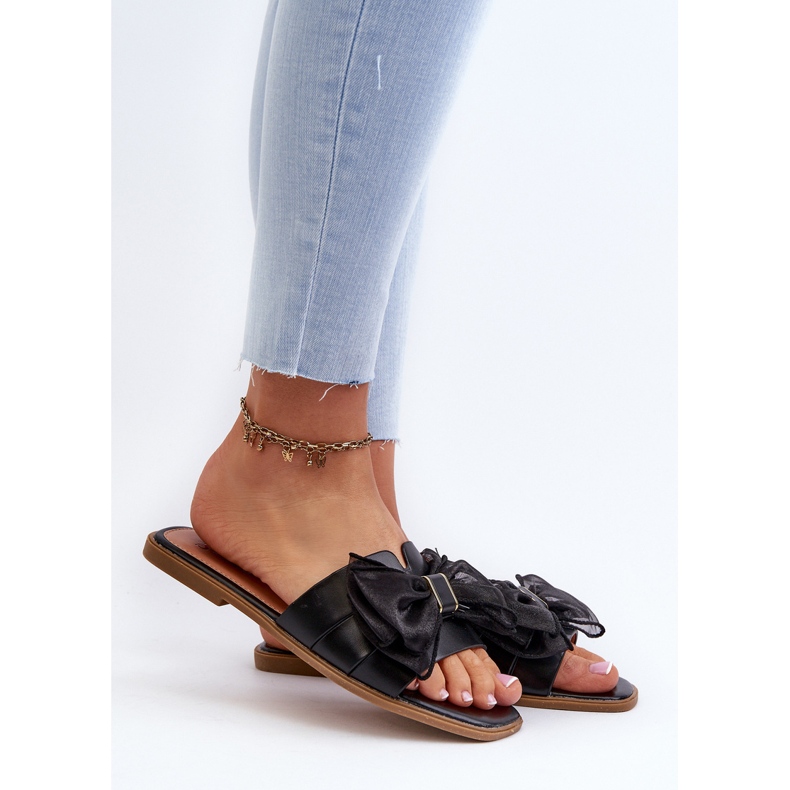 Flache Damen-Flip-Flops mit Schleife, Schwarz Balinda 2